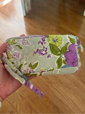 Vera Bradley Floral Quilted Wristlet in Light Gray, Purple, Green